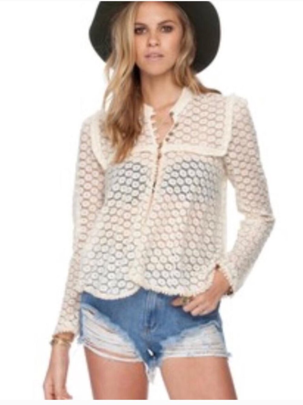Free People Better Together Lace Cardigan Ivory Crochet Boho Top Small NWOT